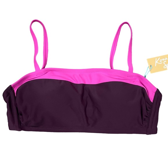 Kona Sol Burgundy Pink Colorblock Square Neck Bandeau Bikini Swim Top - Picture 3 of 10